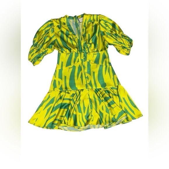 ALEXIS X REVOLVE green & yellow short sleeve Idun mini Dress in Citrus Gehry - Picture 3 of 9